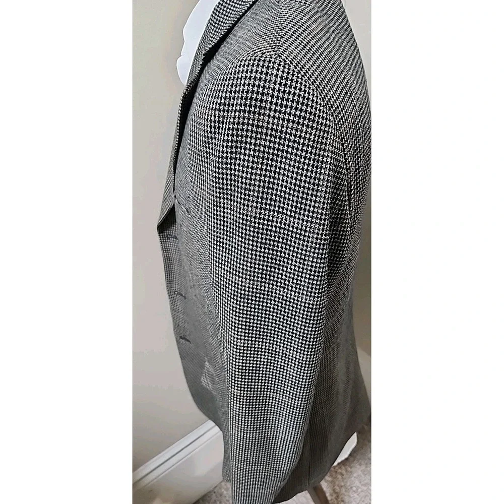 Jos A Bank 40R Silk + Wool Blend Blazer Sport Coat Suit Jacket Black Houndstooth